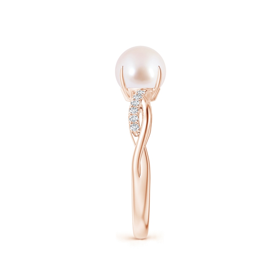 7mm AAA Japanese Akoya Pearl Twist Shank Ring with Diamonds in Rose Gold side 2