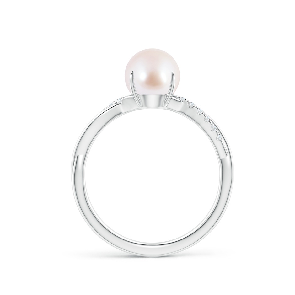7mm AAA Japanese Akoya Pearl Twist Shank Ring with Diamonds in White Gold side 1