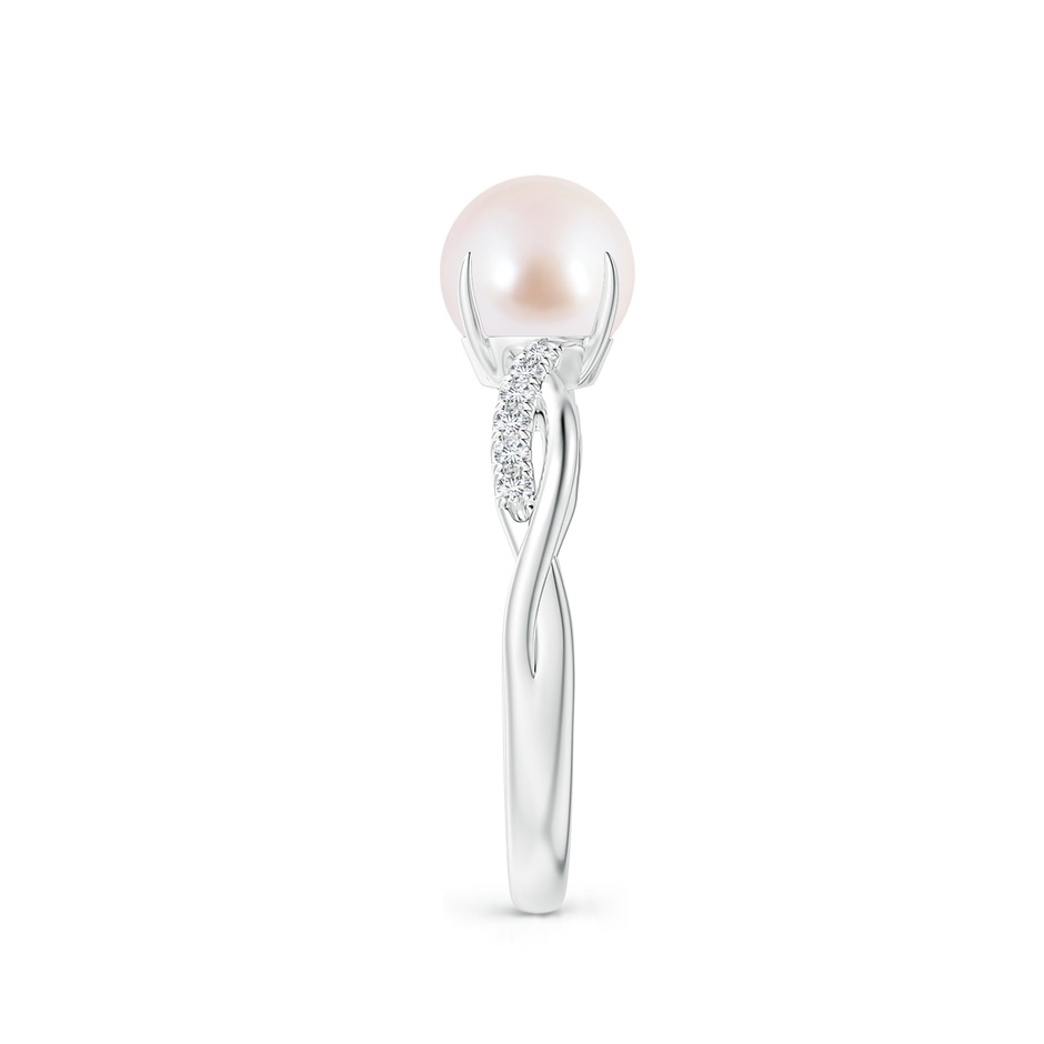 7mm AAA Japanese Akoya Pearl Twist Shank Ring with Diamonds in White Gold side 2