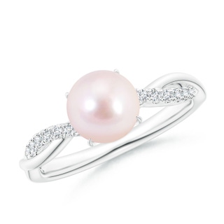 7mm AAAA Japanese Akoya Pearl Twist Shank Ring with Diamonds in P950 Platinum