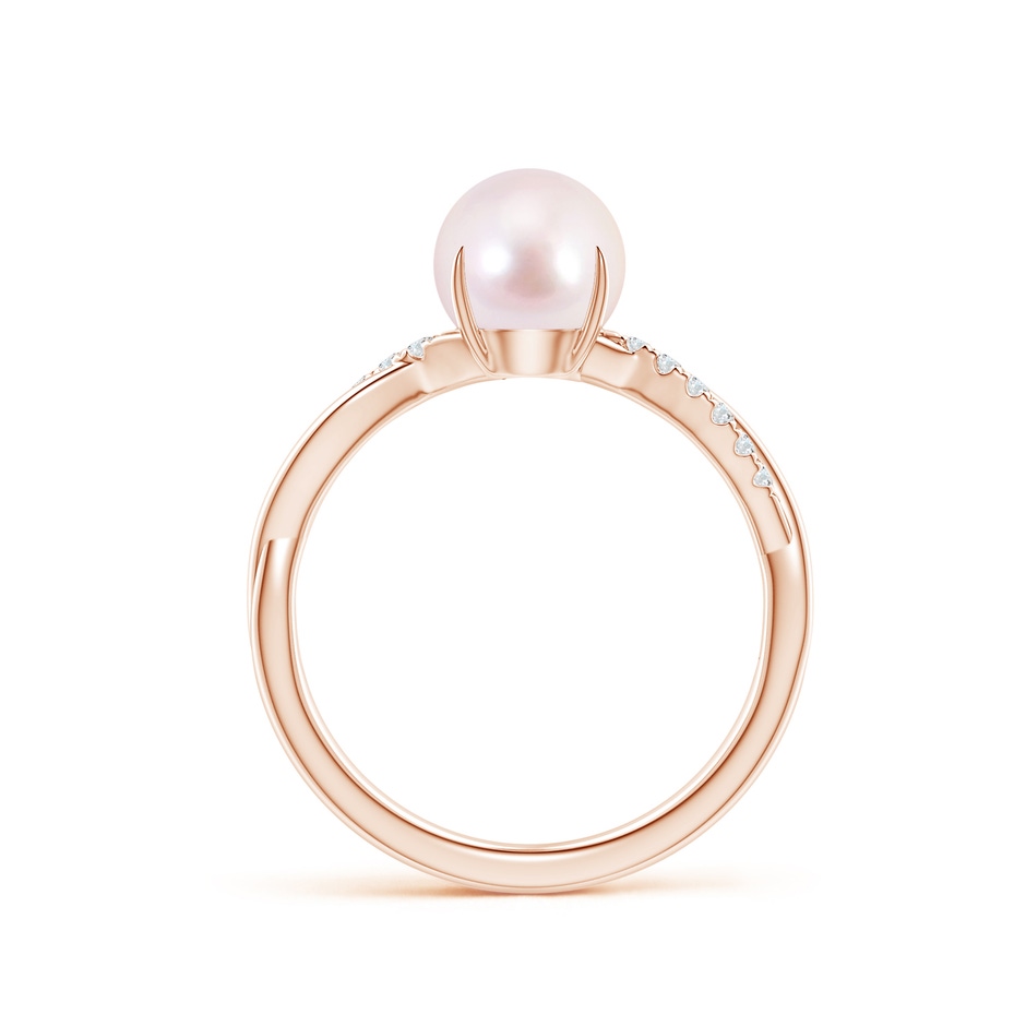 7mm AAAA Japanese Akoya Pearl Twist Shank Ring with Diamonds in Rose Gold side 1
