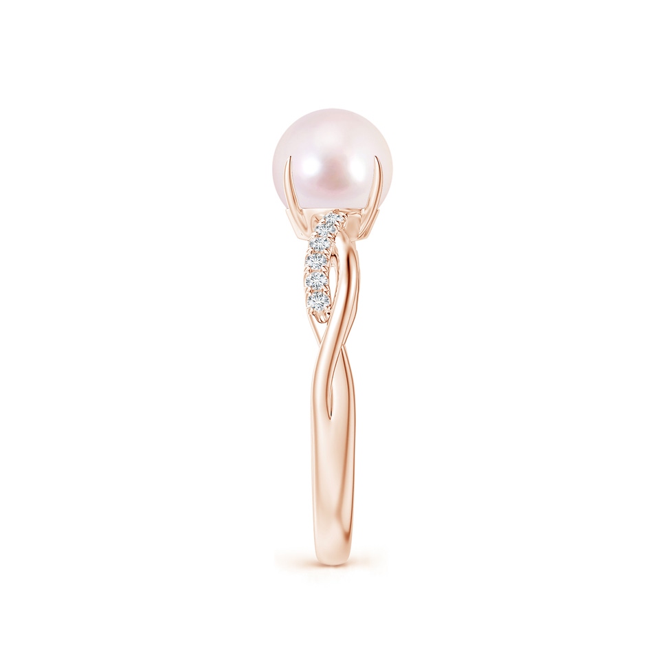 7mm AAAA Japanese Akoya Pearl Twist Shank Ring with Diamonds in Rose Gold side 2