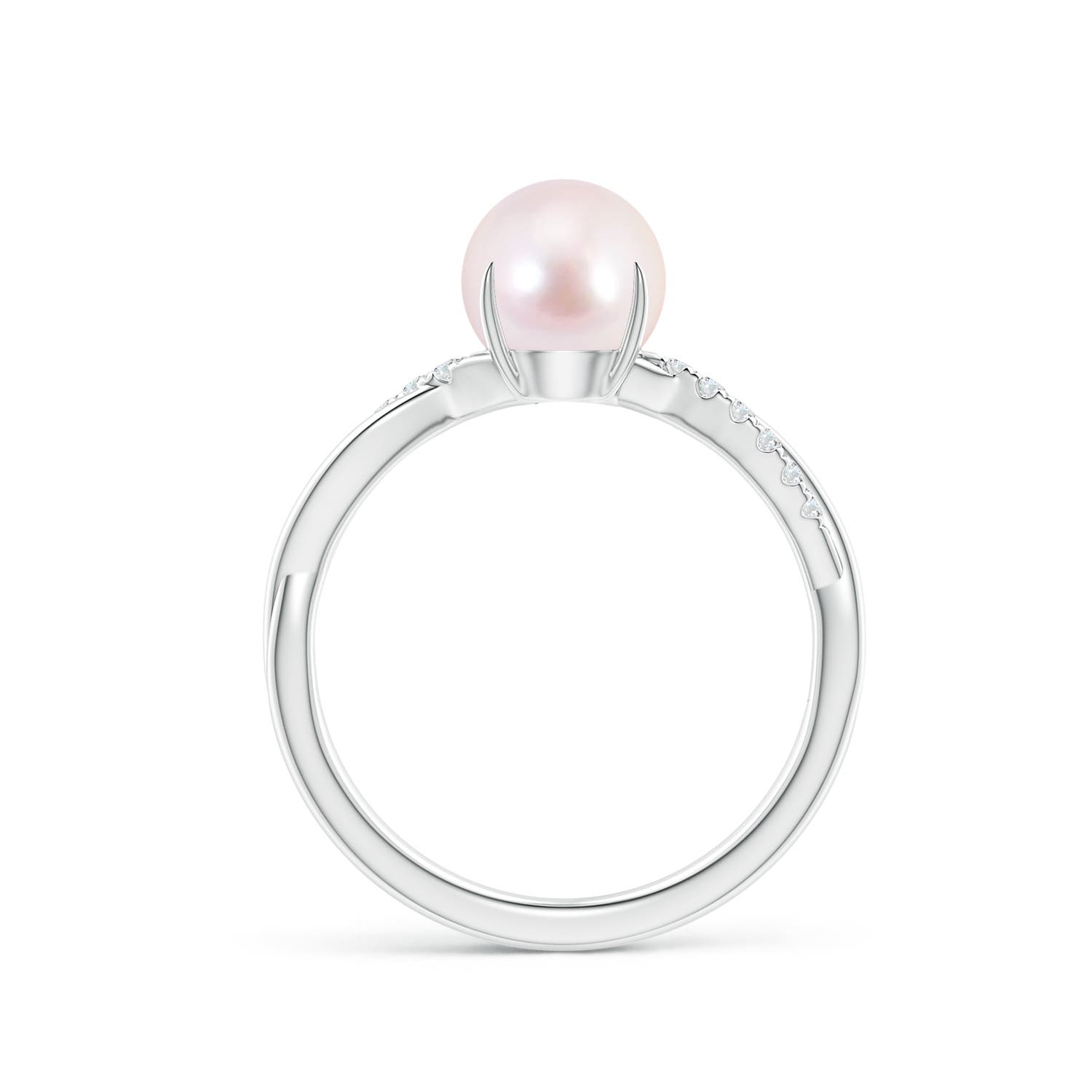 7mm AAAA Japanese Akoya Pearl Twist Shank Ring with Diamonds in White Gold - side 1