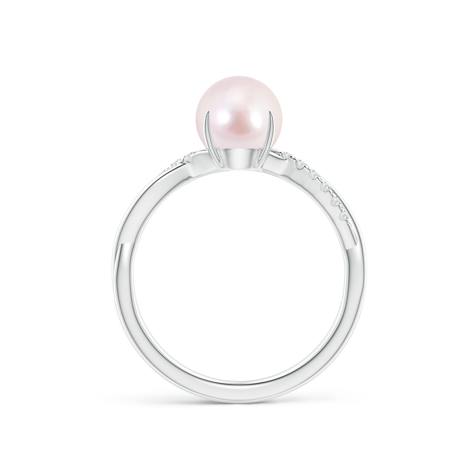 7mm AAAA Japanese Akoya Pearl Twist Shank Ring with Diamonds in White Gold side 1