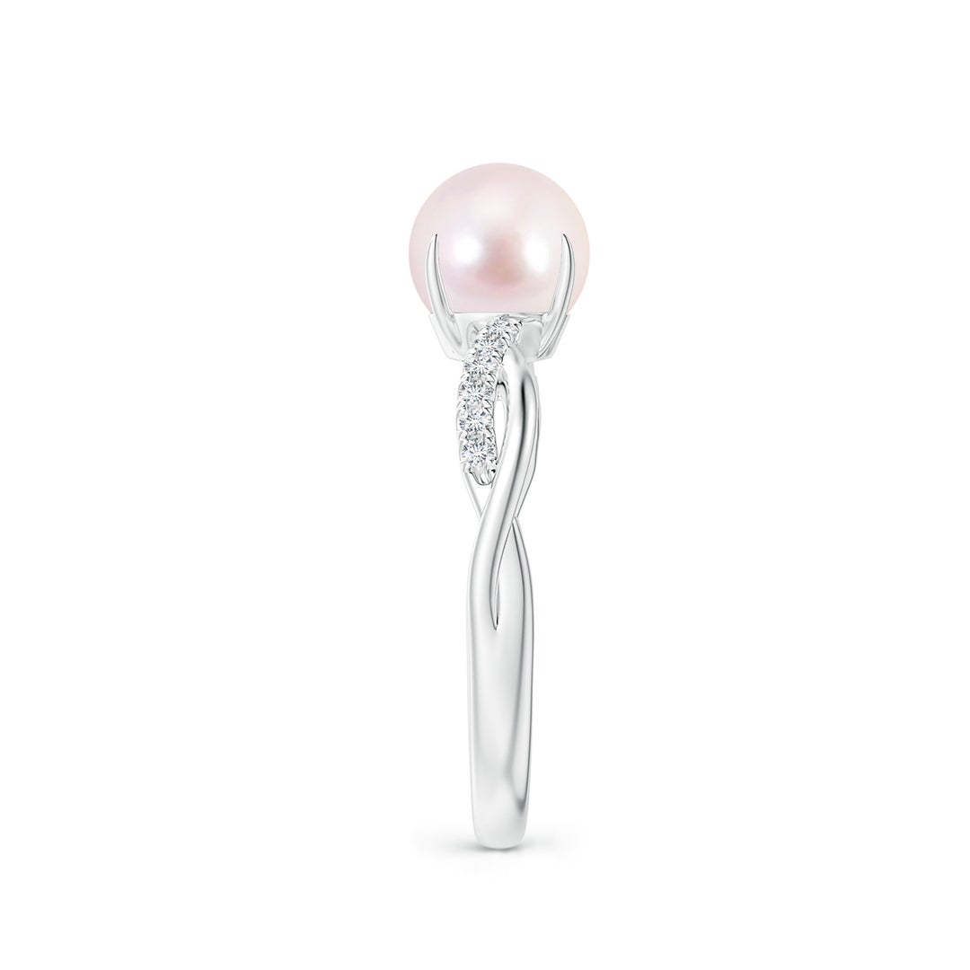 7mm AAAA Japanese Akoya Pearl Twist Shank Ring with Diamonds in White Gold - side 2