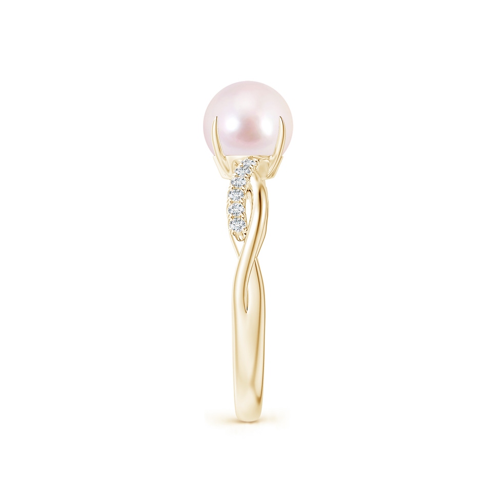 7mm AAAA Japanese Akoya Pearl Twist Shank Ring with Diamonds in Yellow Gold side 2