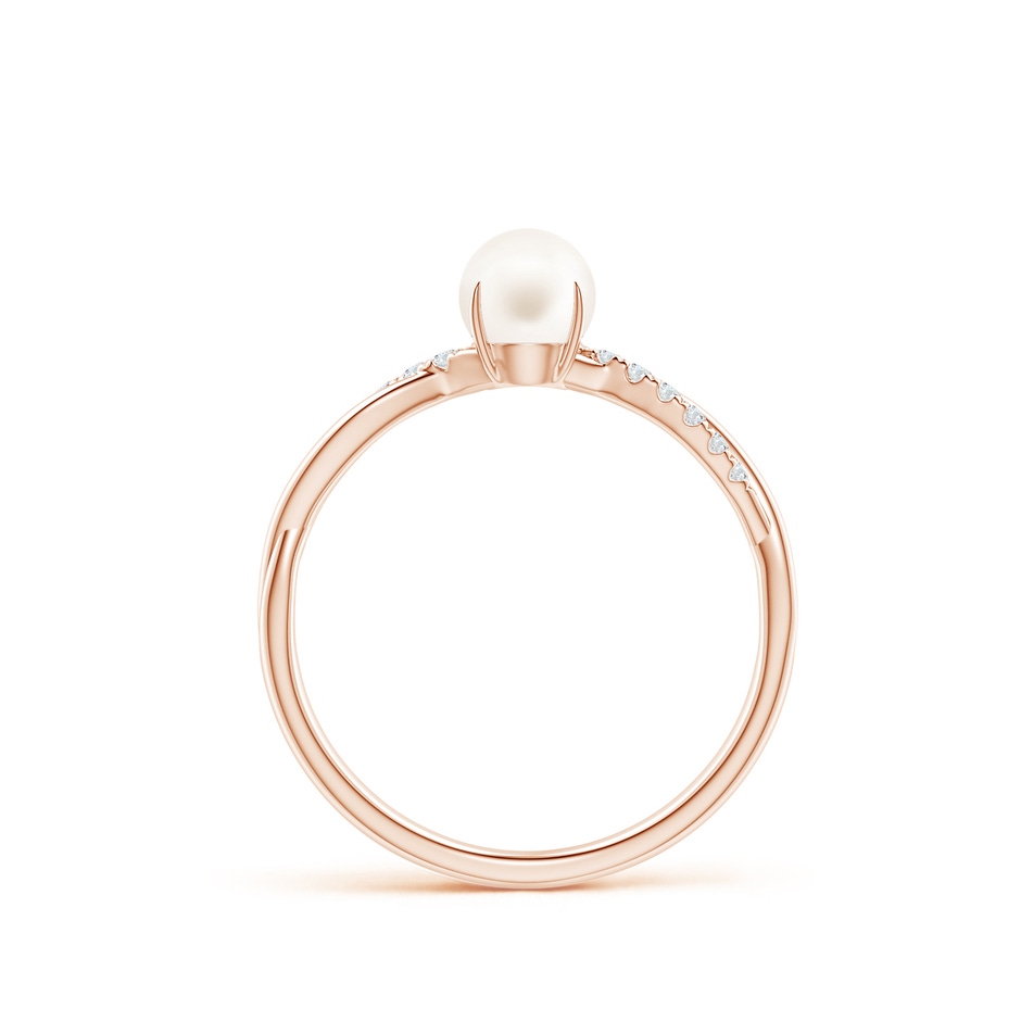 5mm AA Freshwater Pearl Twist Shank Ring with Diamonds in Rose Gold side 1