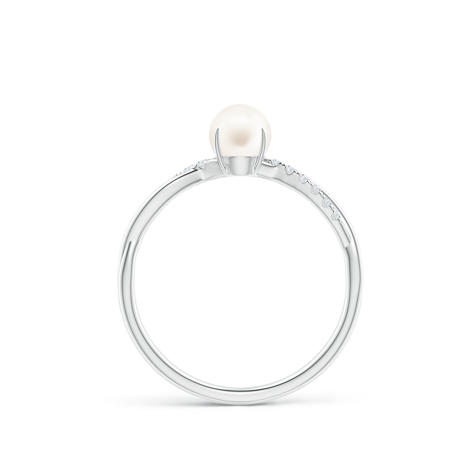 5mm AA Freshwater Pearl Twist Shank Ring with Diamonds in White Gold side 1