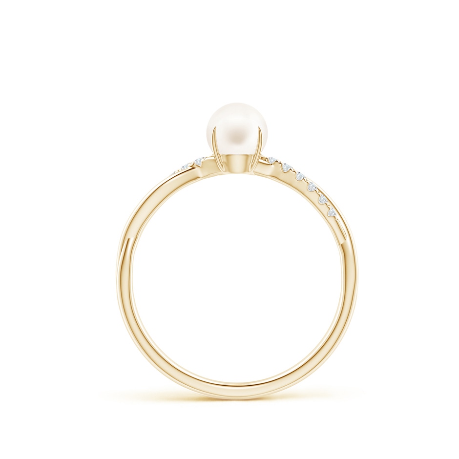 5mm AA Freshwater Pearl Twist Shank Ring with Diamonds in Yellow Gold side 1