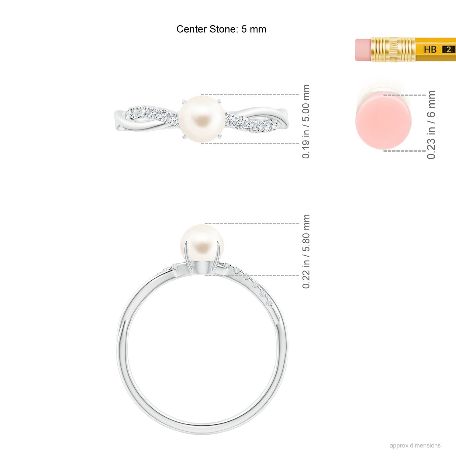 5mm AAA Freshwater Pearl Twist Shank Ring with Diamonds in P950 Platinum - ruler