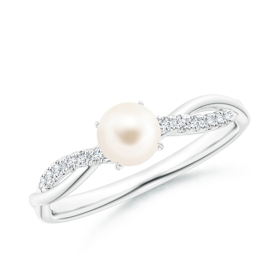 5mm AAA Freshwater Pearl Twist Shank Ring with Diamonds in White Gold 