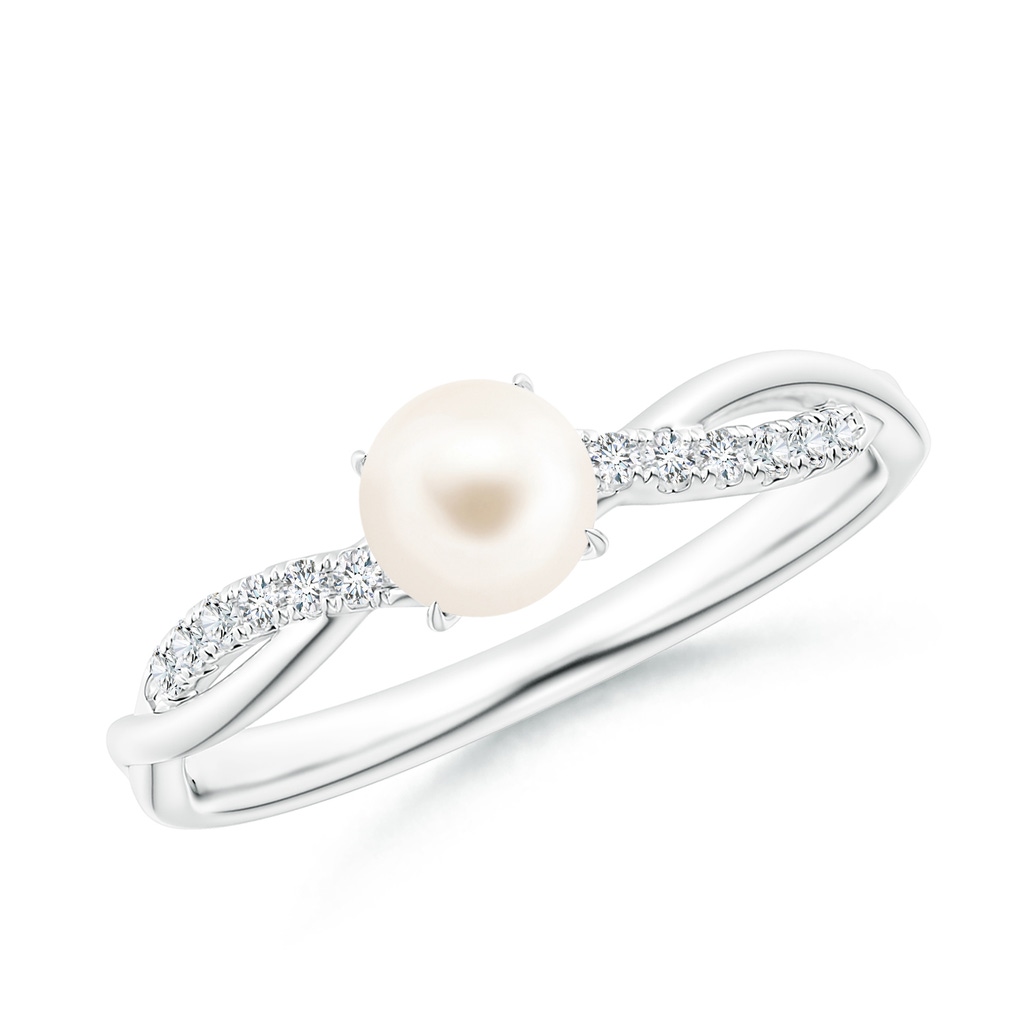 5mm AAA Freshwater Pearl Twist Shank Ring with Diamonds in White Gold