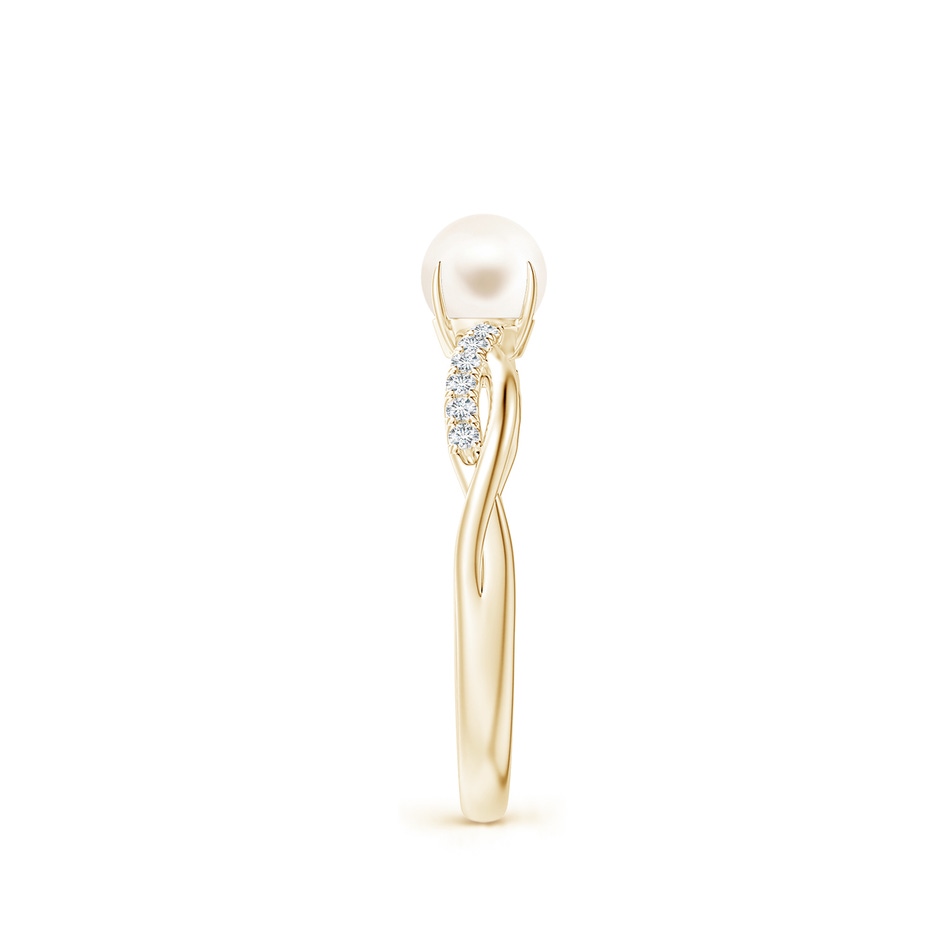 5mm AAA Freshwater Pearl Twist Shank Ring with Diamonds in Yellow Gold side 2