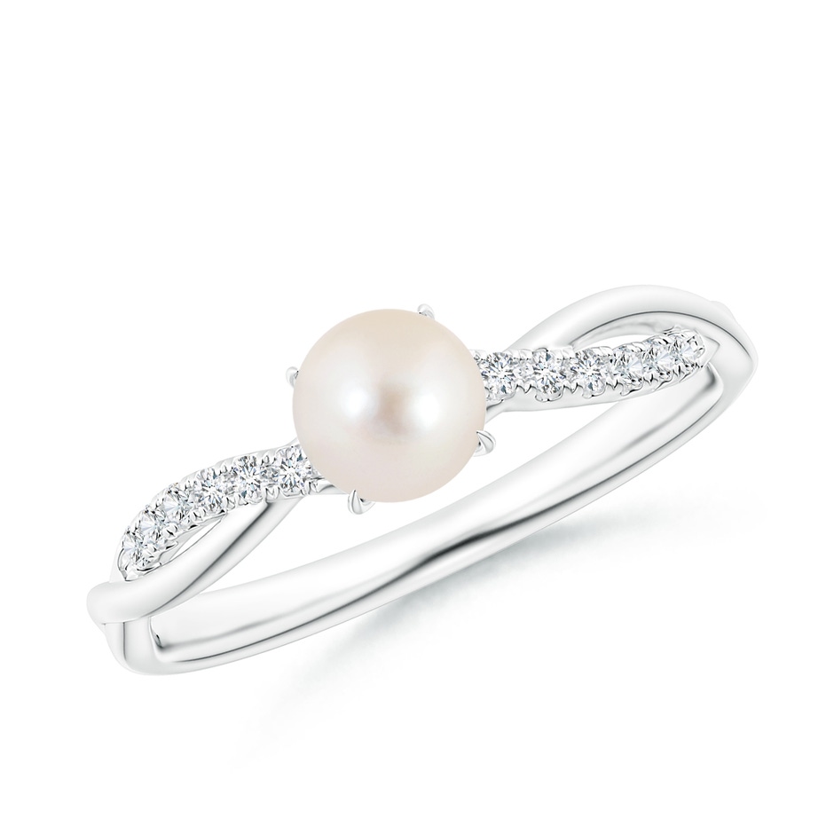 5mm AAAA Freshwater Pearl Twist Shank Ring with Diamonds in P950 Platinum 