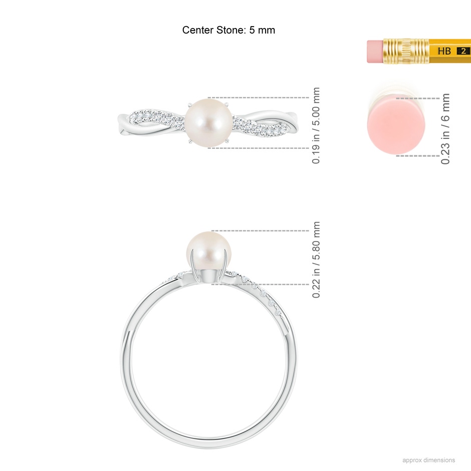 5mm AAAA Freshwater Pearl Twist Shank Ring with Diamonds in P950 Platinum ruler