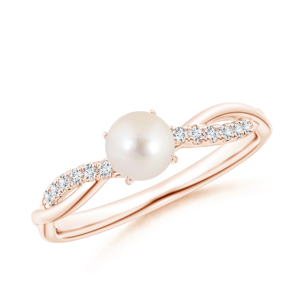 5mm AAAA Freshwater Pearl Twist Shank Ring with Diamonds in Rose Gold
