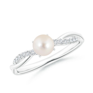 5mm AAAA Freshwater Pearl Twist Shank Ring with Diamonds in White Gold