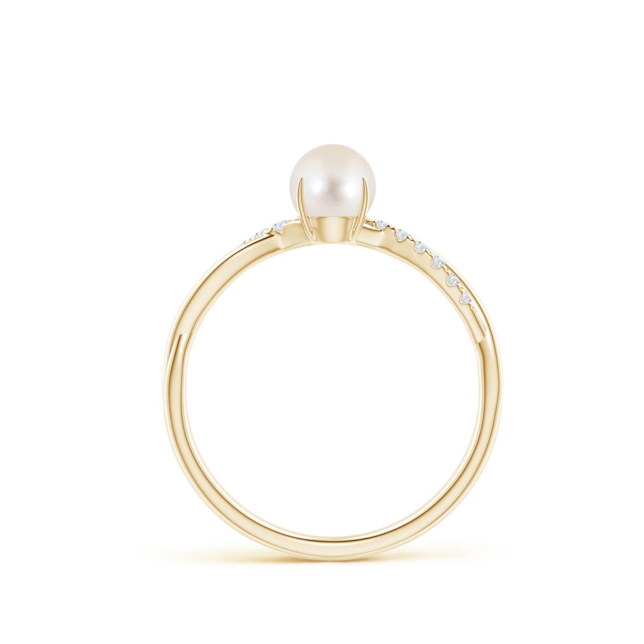 5mm AAAA Freshwater Pearl Twist Shank Ring with Diamonds in Yellow Gold side 1