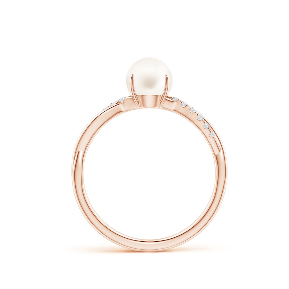 6mm AA Freshwater Pearl Twist Shank Ring with Diamonds in Rose Gold side 1