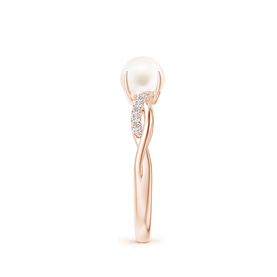 6mm AA Freshwater Pearl Twist Shank Ring with Diamonds in Rose Gold side 2