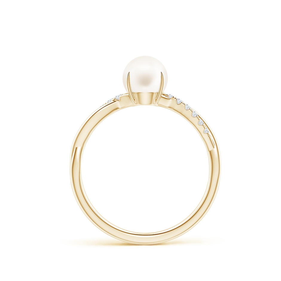 6mm AA Freshwater Pearl Twist Shank Ring with Diamonds in Yellow Gold side 1