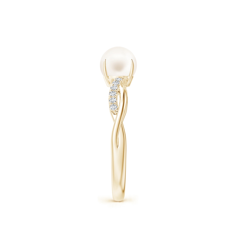 6mm AA Freshwater Pearl Twist Shank Ring with Diamonds in Yellow Gold side 2