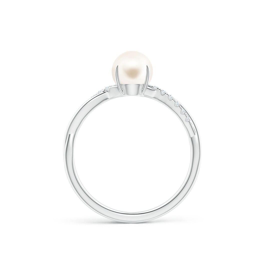 6mm AAA Freshwater Pearl Twist Shank Ring with Diamonds in White Gold Side 1