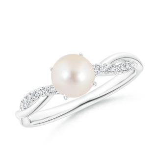 6mm AAAA Freshwater Pearl Twist Shank Ring with Diamonds in P950 Platinum