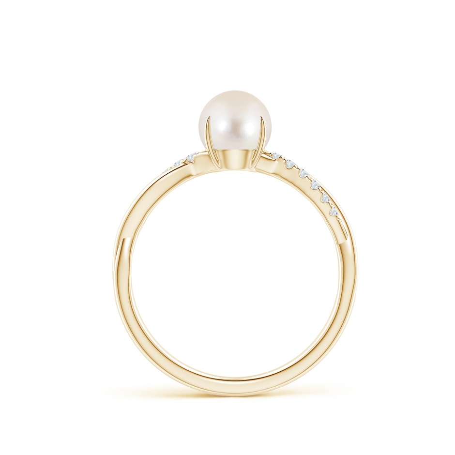 6mm AAAA Freshwater Pearl Twist Shank Ring with Diamonds in Yellow Gold side 1