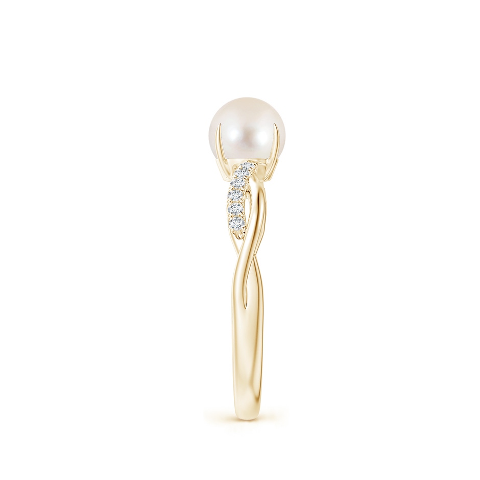 6mm AAAA Freshwater Pearl Twist Shank Ring with Diamonds in Yellow Gold side 2