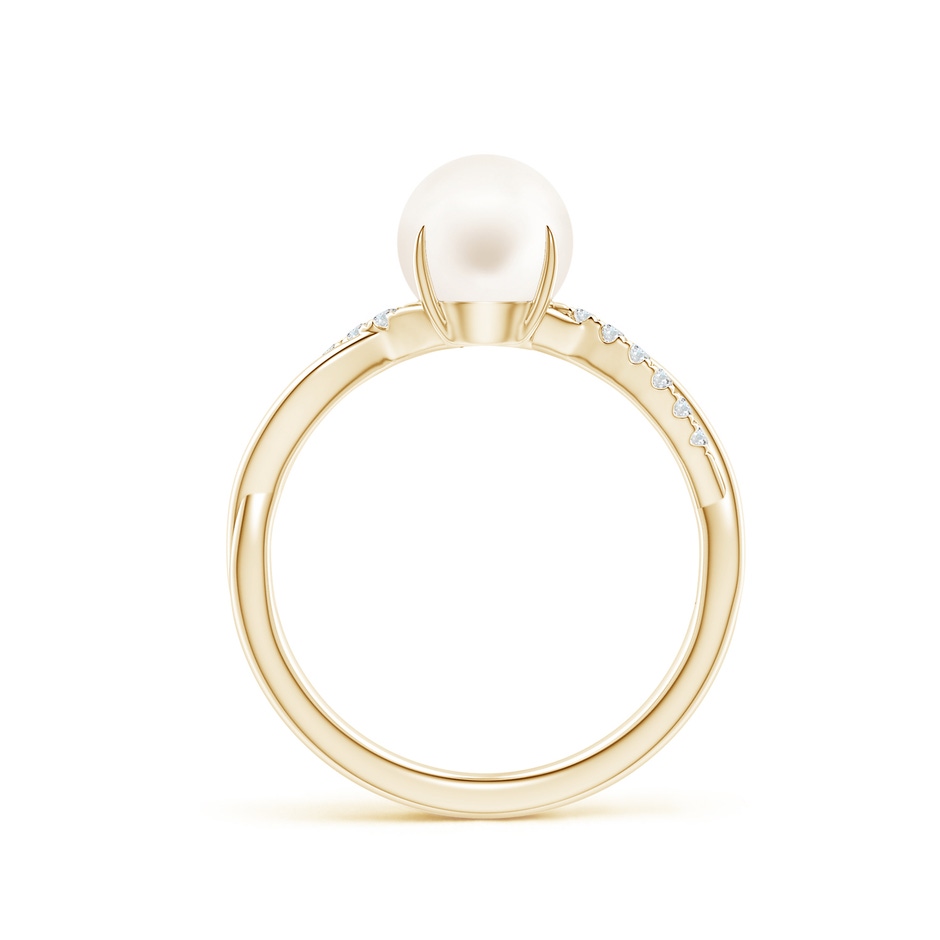 7mm AA Freshwater Pearl Twist Shank Ring with Diamonds in Yellow Gold side 1