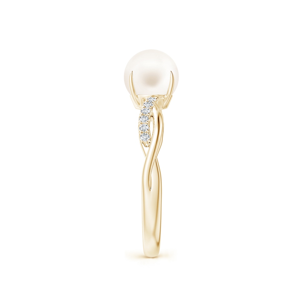 7mm AA Freshwater Pearl Twist Shank Ring with Diamonds in Yellow Gold side 2