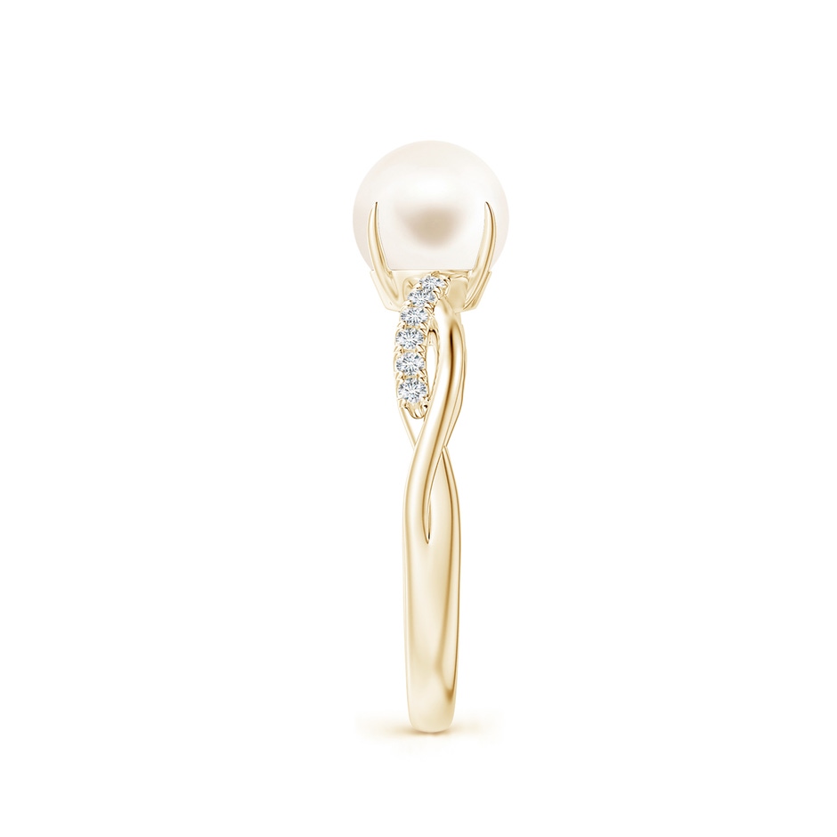7mm AAA Freshwater Pearl Twist Shank Ring with Diamonds in Yellow Gold side 2