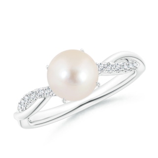 7mm AAAA Freshwater Pearl Twist Shank Ring with Diamonds in P950 Platinum
