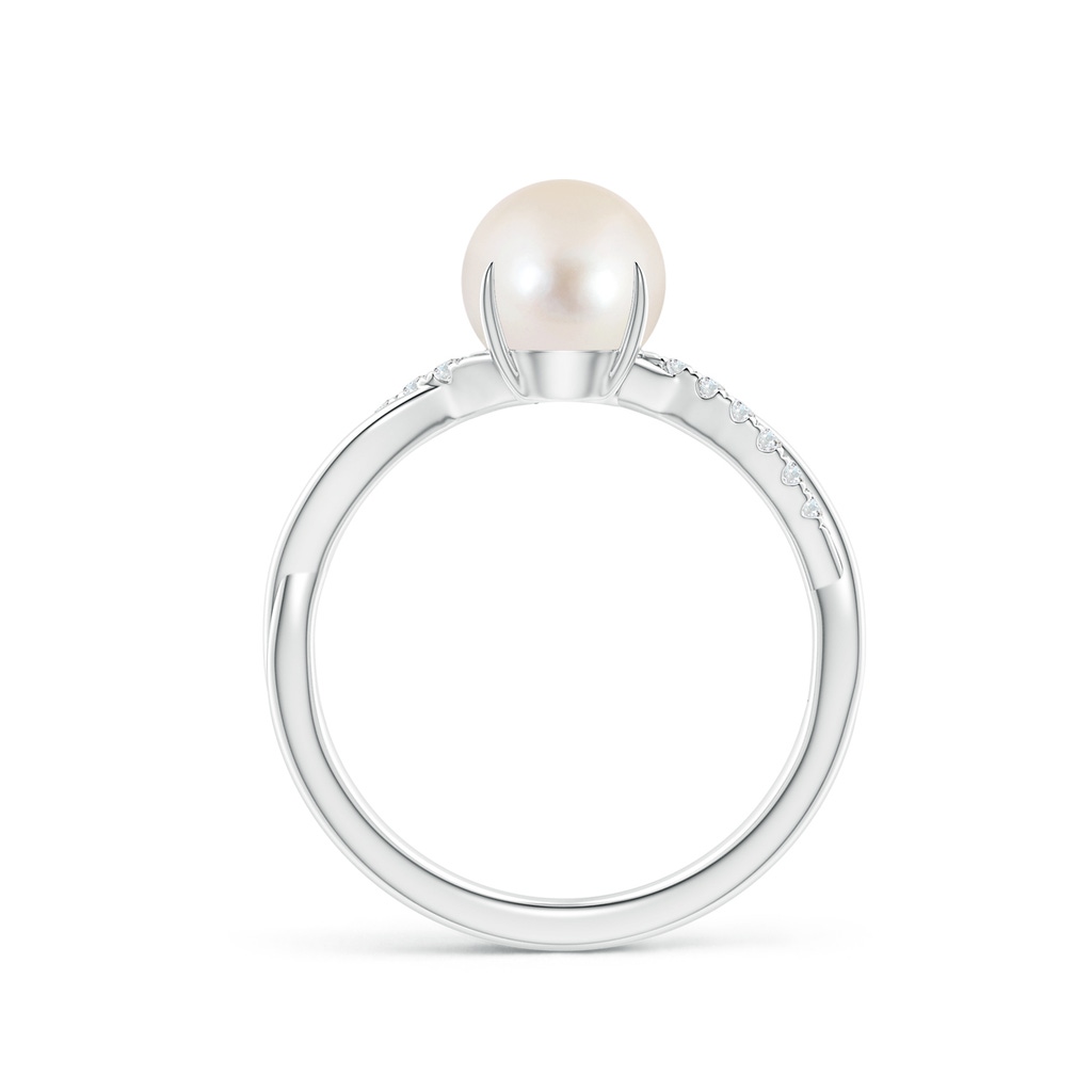 7mm AAAA Freshwater Pearl Twist Shank Ring with Diamonds in P950 Platinum Side 1