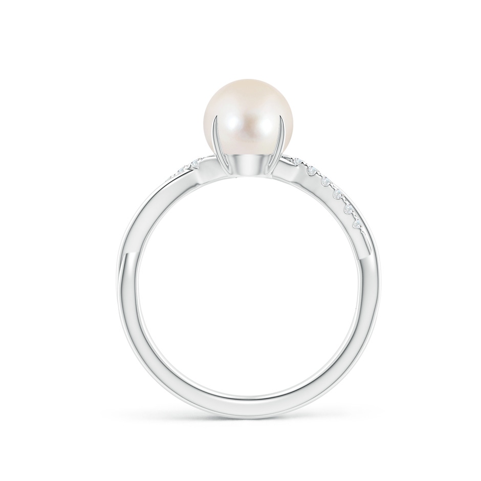 7mm AAAA Freshwater Pearl Twist Shank Ring with Diamonds in P950 Platinum side 1