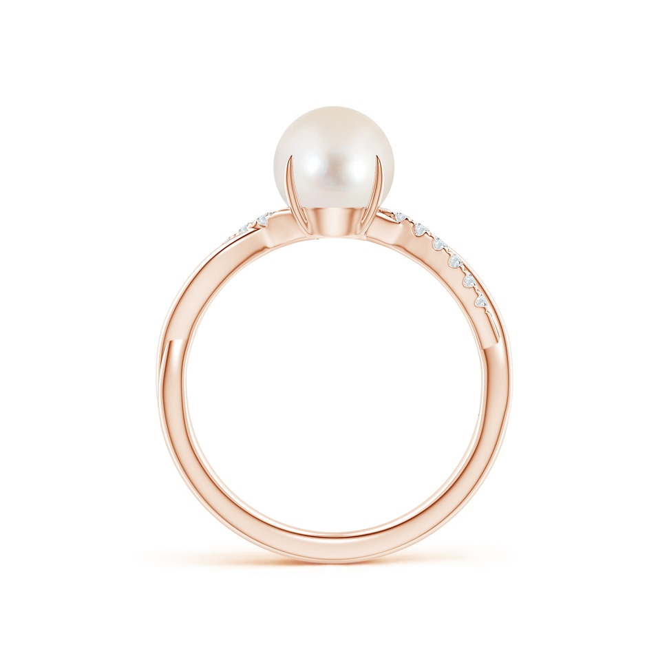 7mm AAAA Freshwater Pearl Twist Shank Ring with Diamonds in Rose Gold side 1