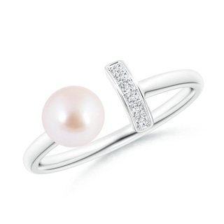 6mm AAA Japanese Akoya Pearl and Diamond Bar Ring in White Gold