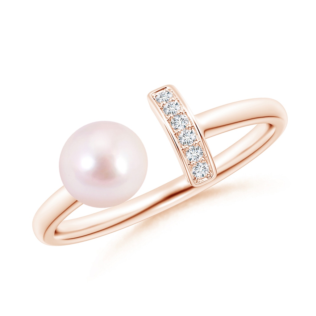 6mm AAAA Japanese Akoya Pearl and Diamond Bar Ring in Rose Gold