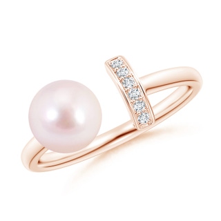 7mm AAAA Japanese Akoya Pearl and Diamond Bar Ring in Rose Gold