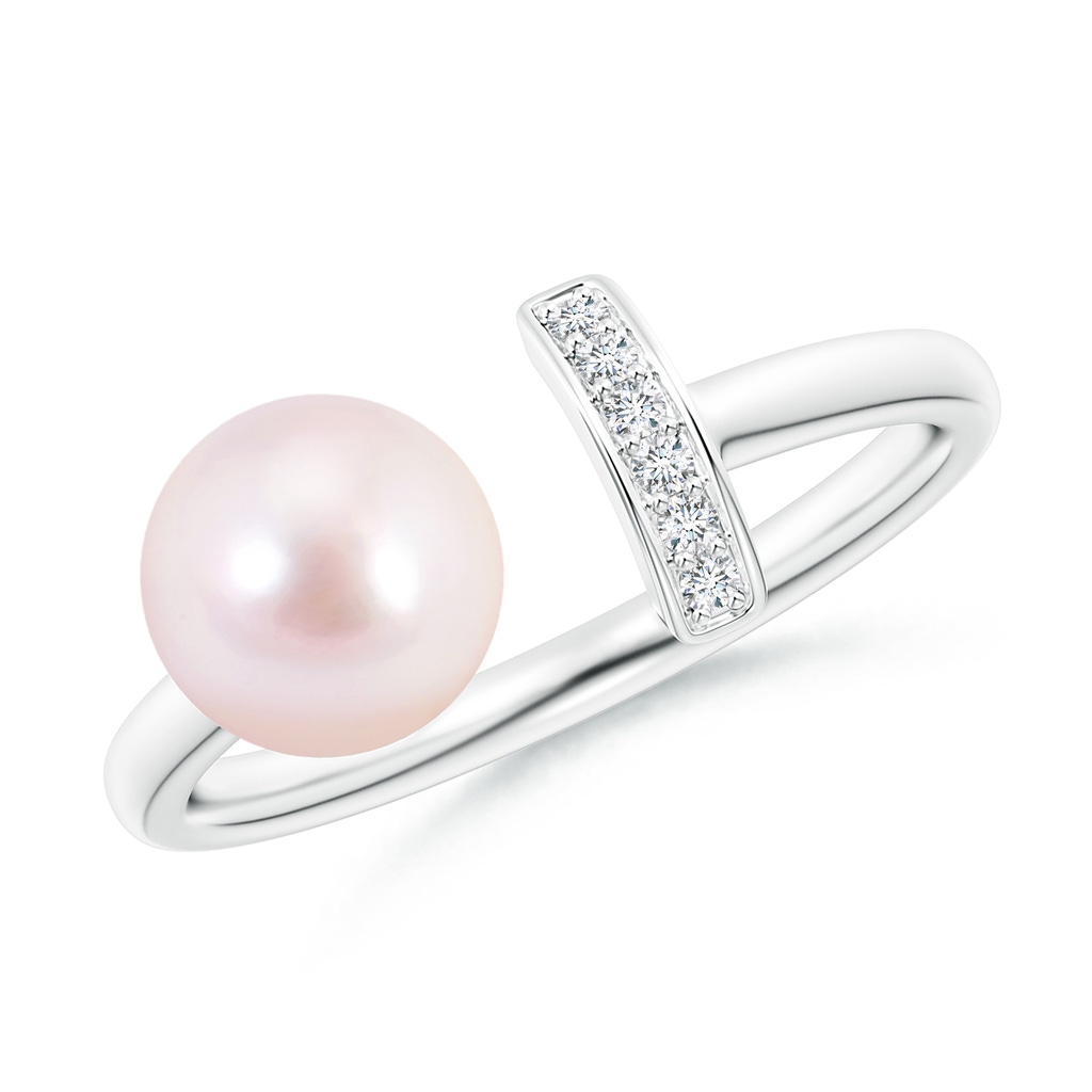 7mm AAAA Japanese Akoya Pearl and Diamond Bar Ring in White Gold