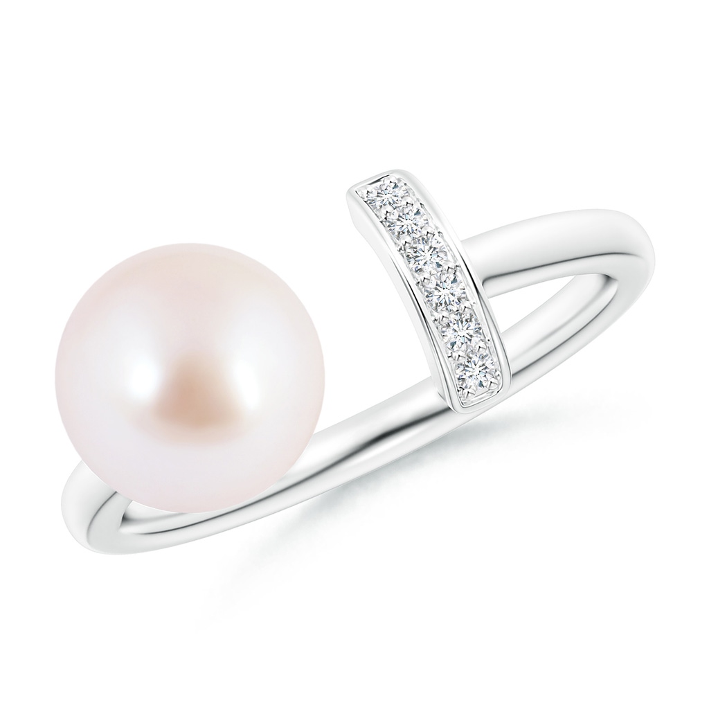 8mm AAA Japanese Akoya Pearl and Diamond Bar Ring in White Gold