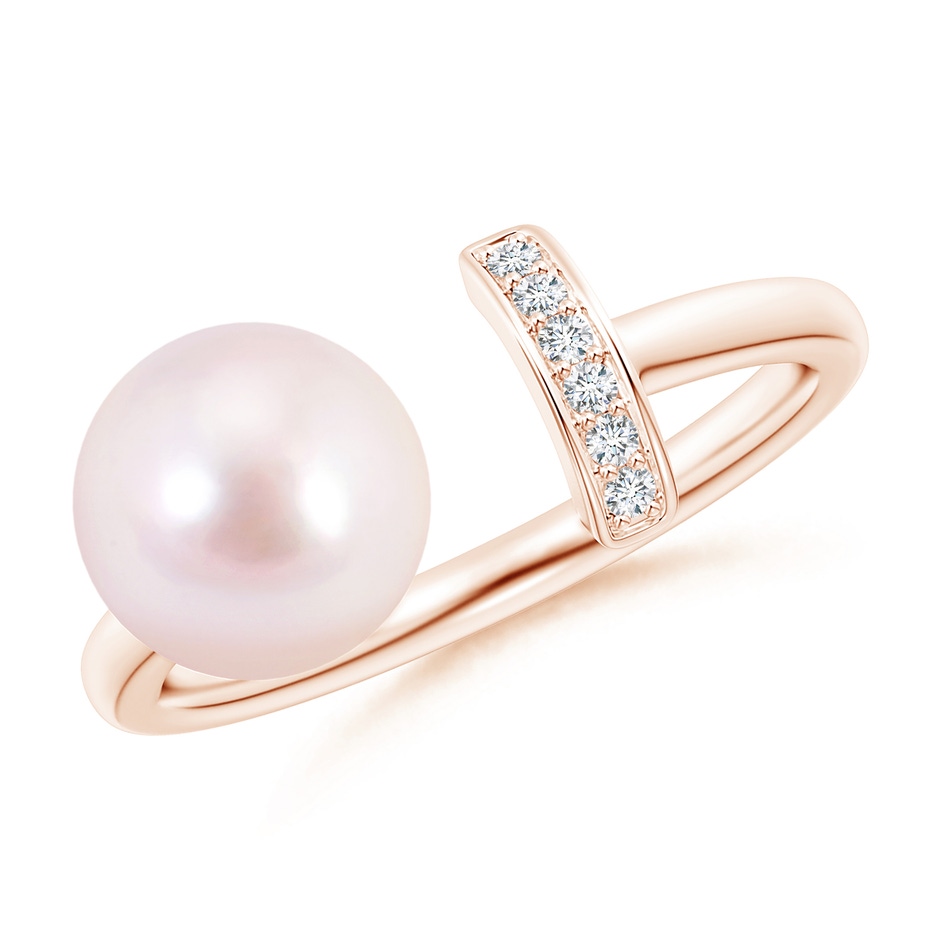 8mm AAAA Japanese Akoya Pearl and Diamond Bar Ring in Rose Gold 
