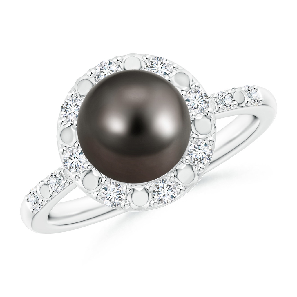 8mm AAA Classic Tahitian Pearl and Diamond Halo Ring in White Gold