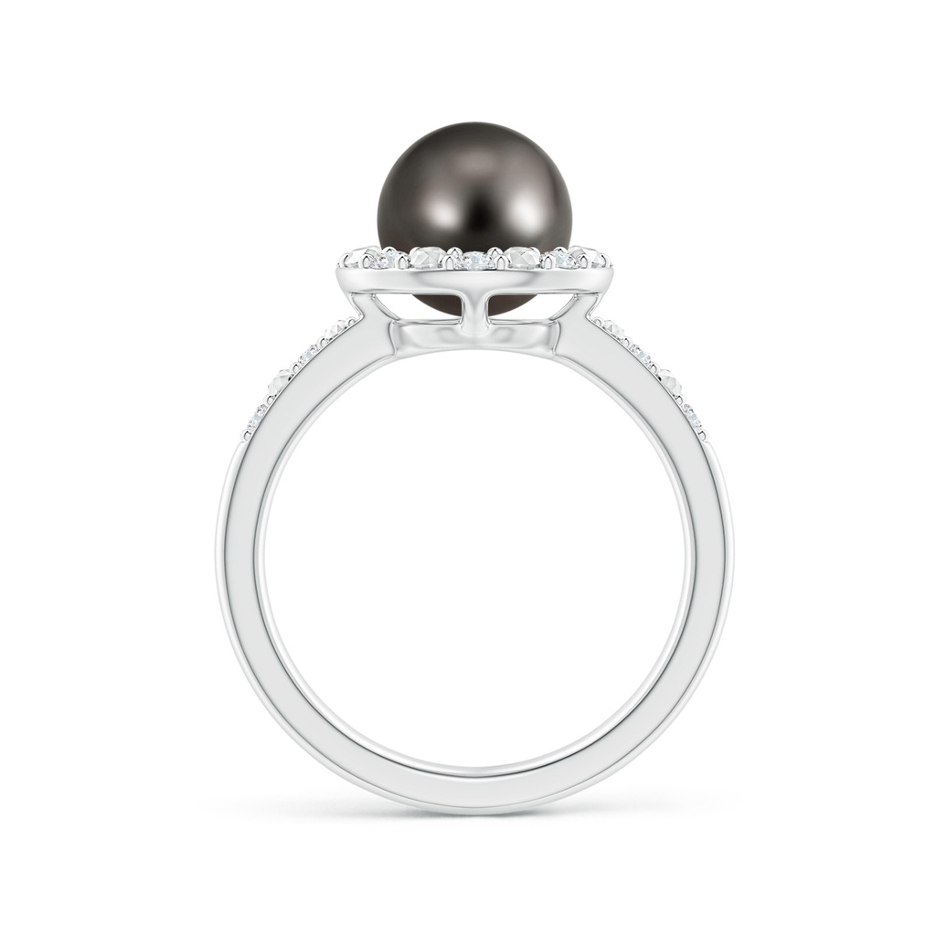 8mm AAA Classic Tahitian Pearl and Diamond Halo Ring in White Gold Side 1