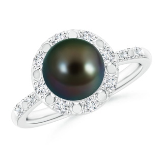 8mm AAAA Classic Tahitian Pearl and Diamond Halo Ring in White Gold
