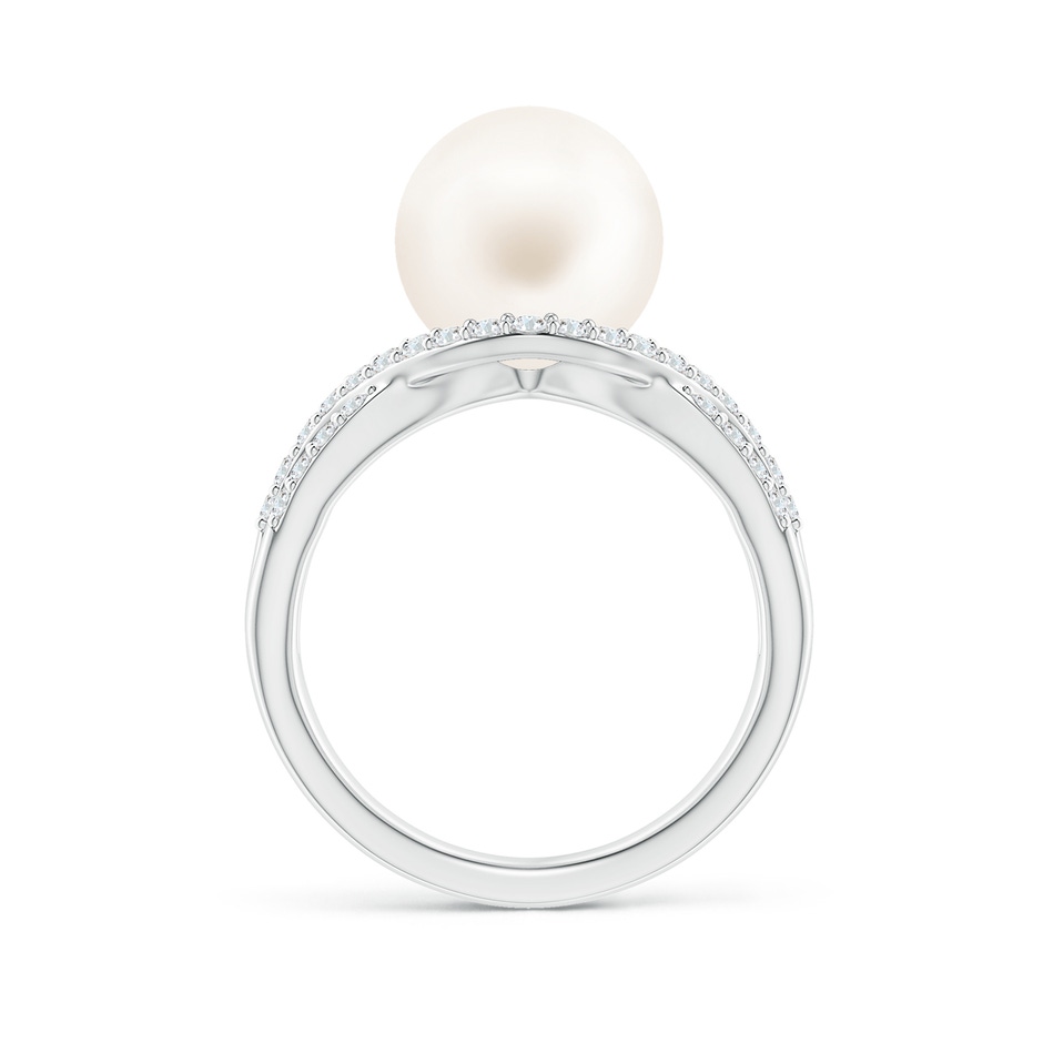 10mm AA Freshwater Pearl Criss-Cross Shank Ring in White Gold side 1