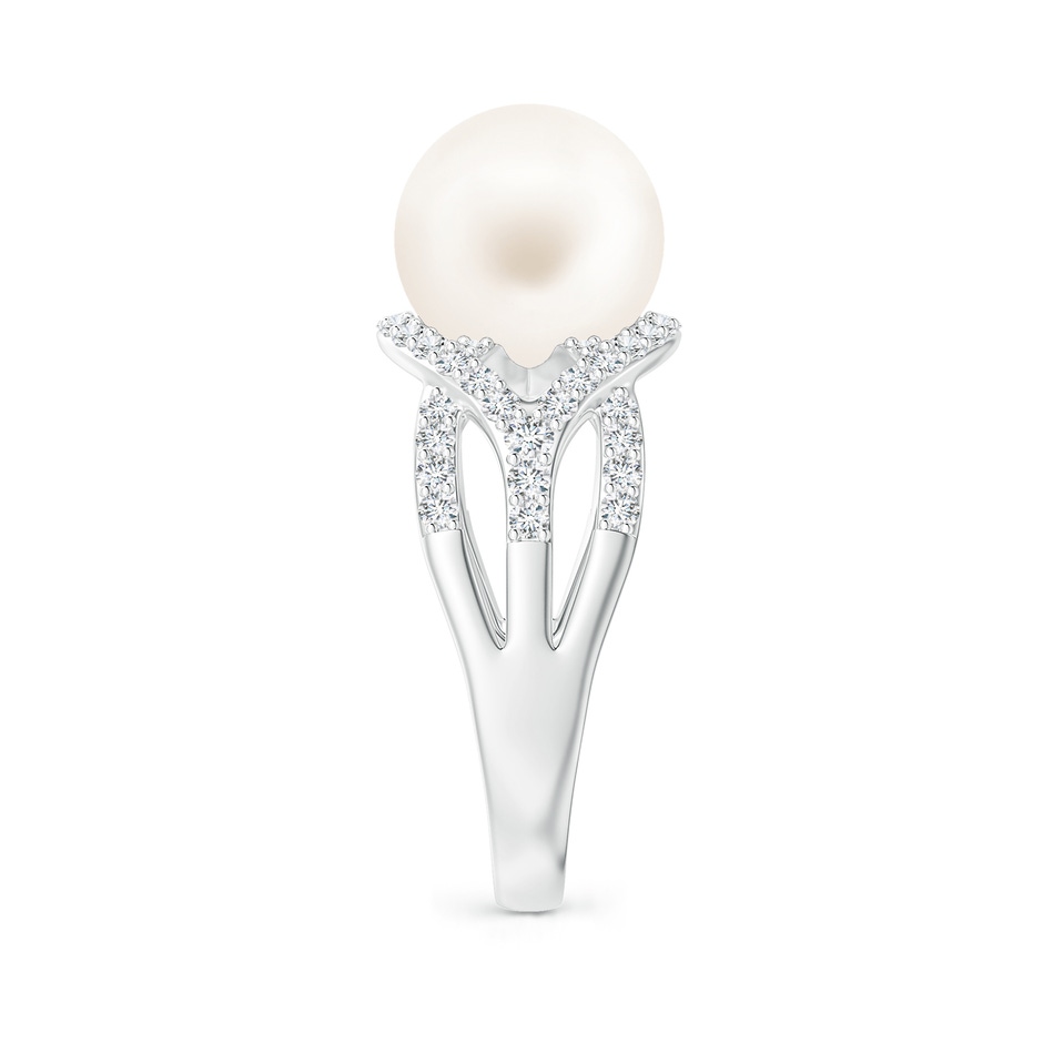 10mm AA Freshwater Pearl Criss-Cross Shank Ring in White Gold side 2