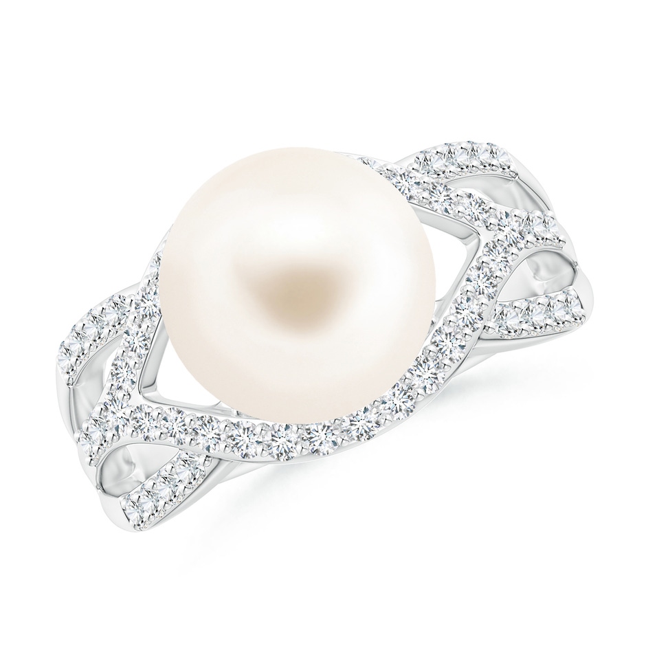 10mm AAA Freshwater Pearl Criss-Cross Shank Ring in White Gold 