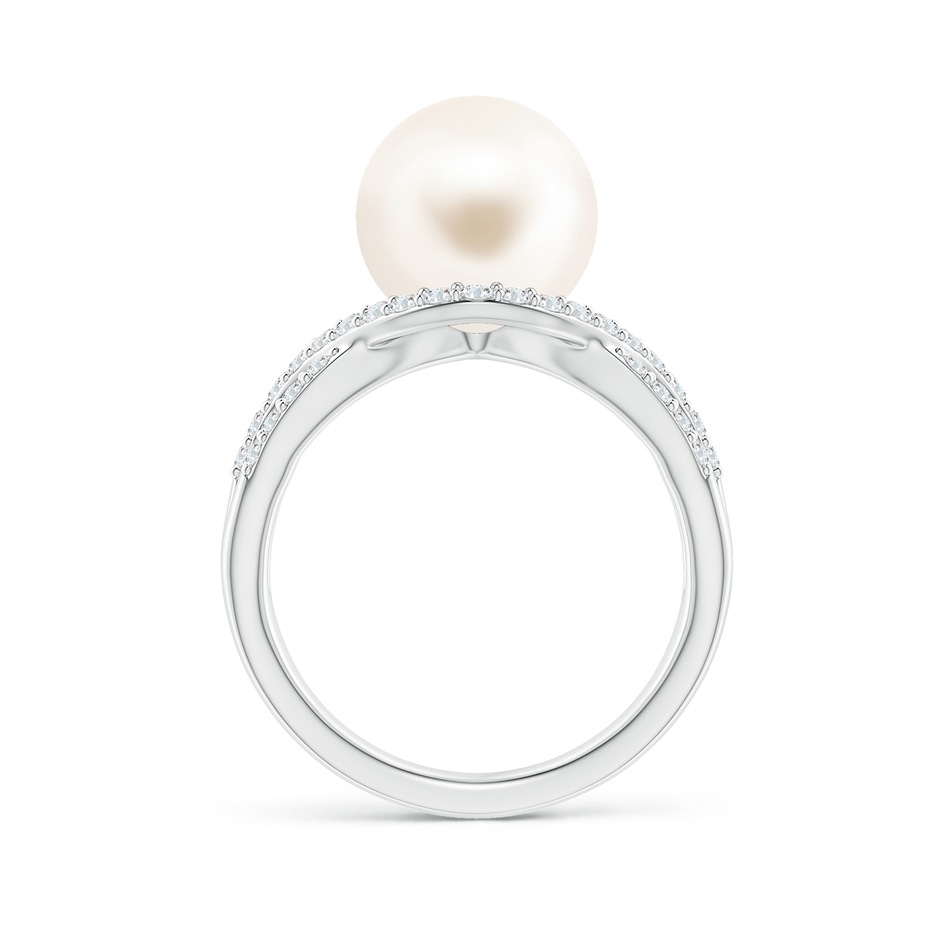 10mm AAA Freshwater Pearl Criss-Cross Shank Ring in White Gold side 1